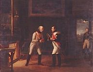 Entrevue de Napoléon Ier et de l'archiduc Charles d'Autriche dans le pavillon de chasse de Stamersdorf, à l'occasion de la paix de Presbourg ,le 17 décembre 1808. Marie Nicolas Ponce-Camus (1778-1839) - Château de Versailles - RMN