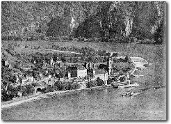 Vue aérienne de Dürnstein, dans une boucle du Danube.