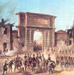 Radetzky devantz la Üorta Romana de Milan, après l'écrasement de la révolution (Heeresgeschichtliches Wien Museum)
