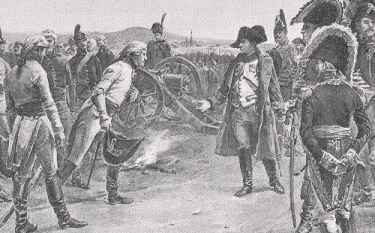 Le général Mack remet son épée à Napoléon, après la reddition d'Ulm.